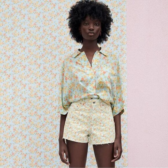 ZARA FLORAL DENIM ZW THE ‘90S SHORTS - Picture 3 of 7